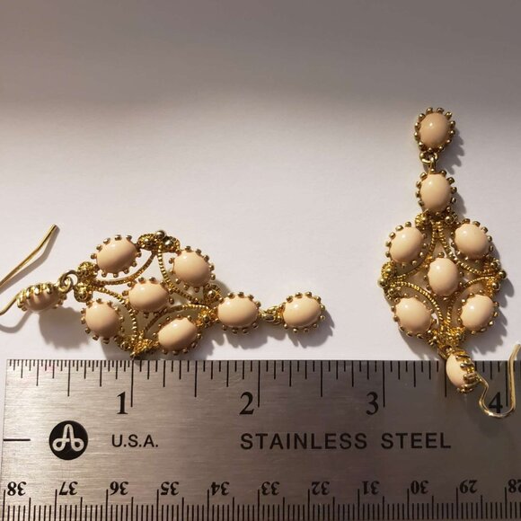 Kenneth Jay Lane Earrings - Gold With Light Coral Stones - Picture 5 of 6